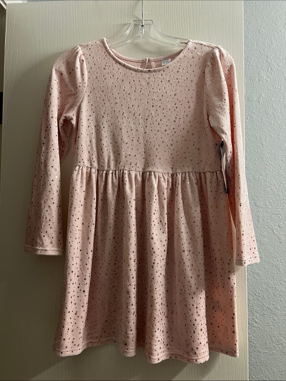 GAP Light Pink Metallic Dot Long-Sleeve Dress